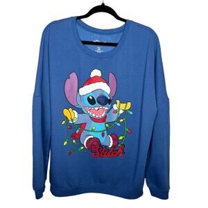 DISNEY / Lilo & Stitch blue Christmas lights crew neck sweatshirt / 2X